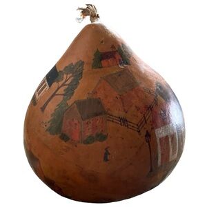 Folk Art Hand Painted Gourd Sally Cammack KY Rural Farm Americana Intricate